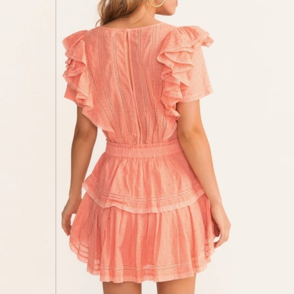 Peach Blossom Mini Dress Ruffled Size Medium - Picture 2 of 16